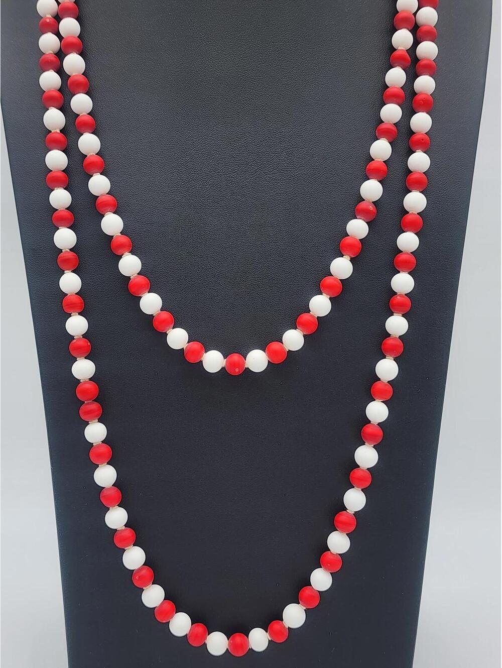 Vintage Japan Cherry Swirl Glass Opera Necklace 62" 132g UV Reactive Silk Knot